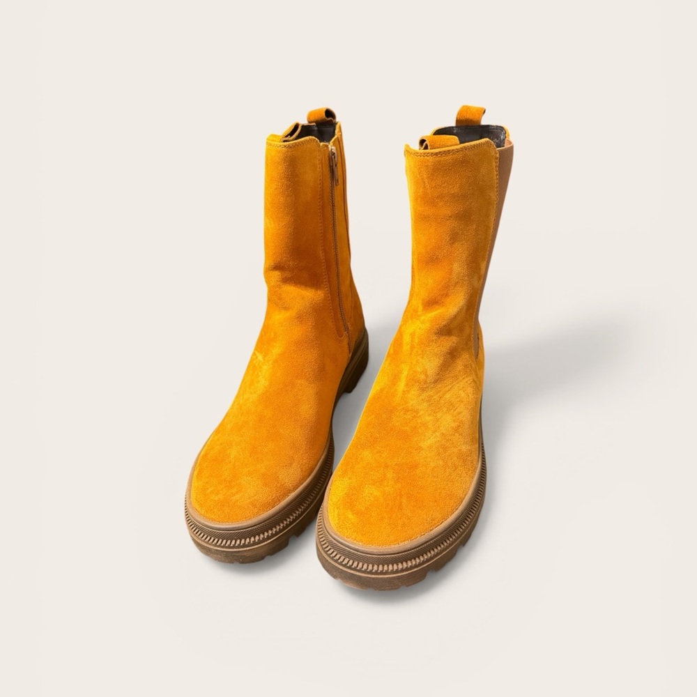 Ara Suede Mid-Calf Ankle Boots in Mustard